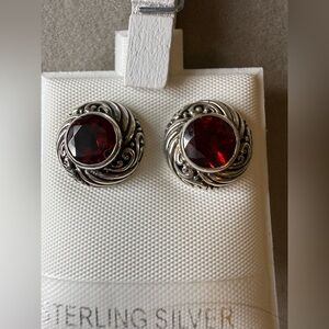 925 Sterling Silver Red Gemstone Earrings